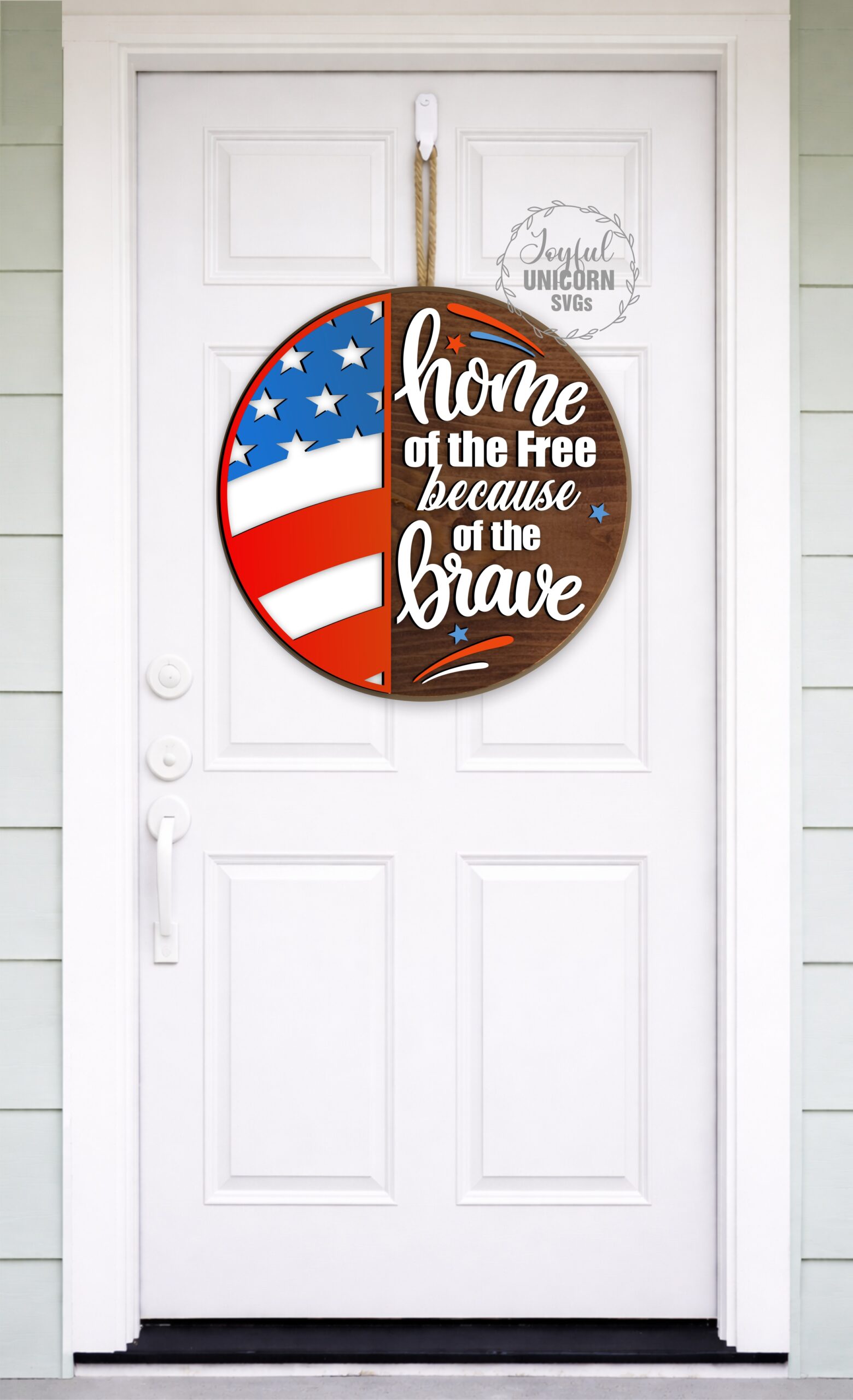 Home of the Free Because of the Brave SVG, Patriotic Door Hanger SVG, 4th of July Laser Cut File, American Flag Sign DXF PDF - Image 2