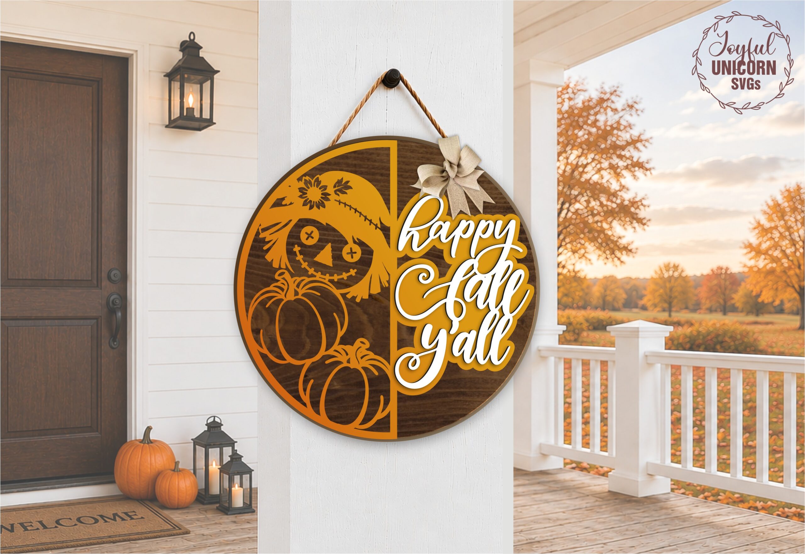 Happy Fall Y'all Scarecrow Round Door Hanger SVG Laser Cut File, Digital Download for Glowforge, xTool, Cricut, DIY Fall Porch Sign - Image 2