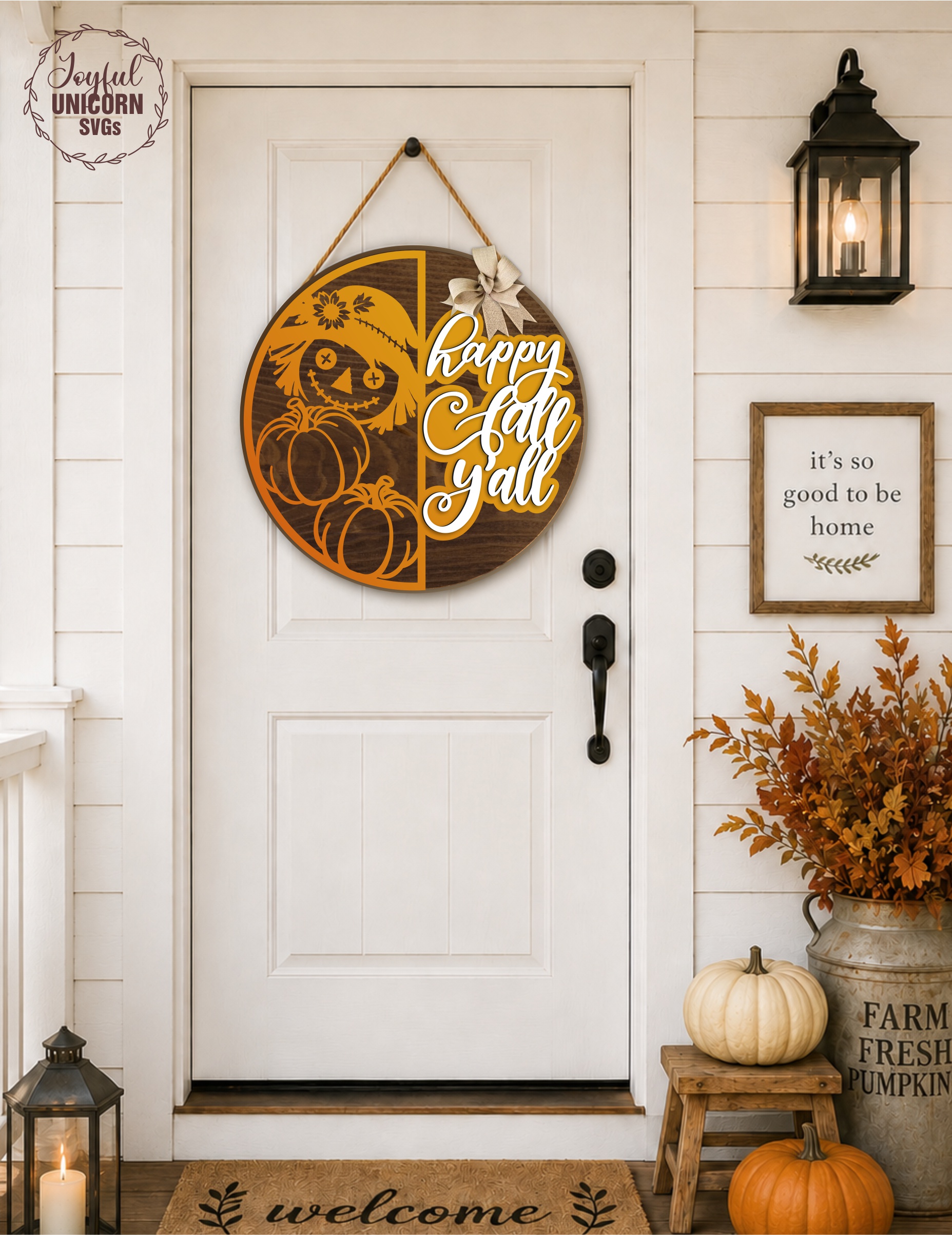 Happy Fall Y'all Scarecrow Round Door Hanger SVG Laser Cut File, Digital Download for Glowforge, xTool, Cricut, DIY Fall Porch Sign - Image 3