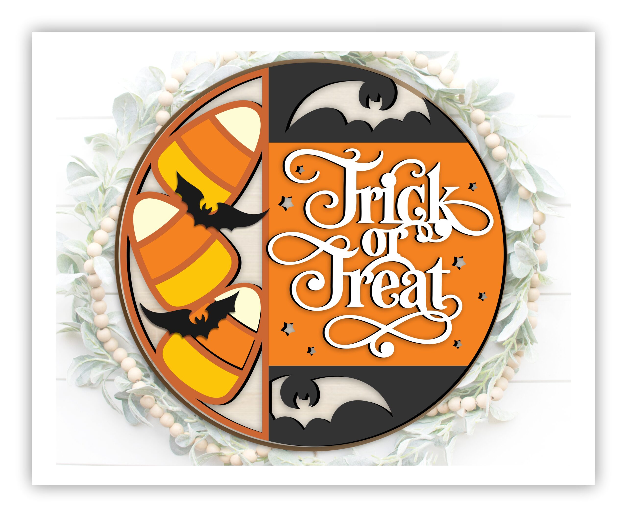 Trick or Treat Door Hanger SVG File for Laser Cutting for Halloween Holiday