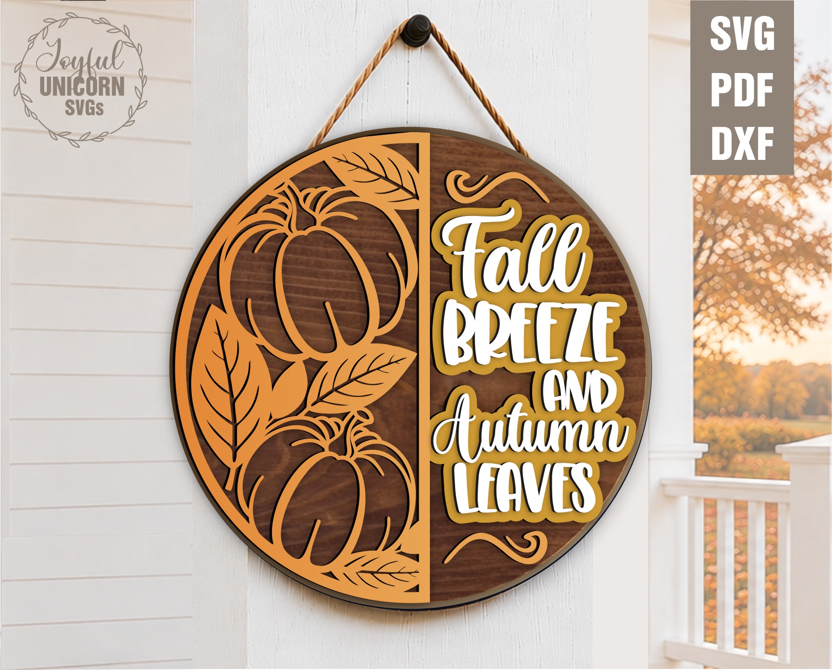 Fall Round Door Hanger SVG Bundle, Laser Cut Autumn Welcome Sign, Welcome to Our Home Fall Sign, Pumpkin Wall Decor SVG, Glowforge, CNC File - Image 2