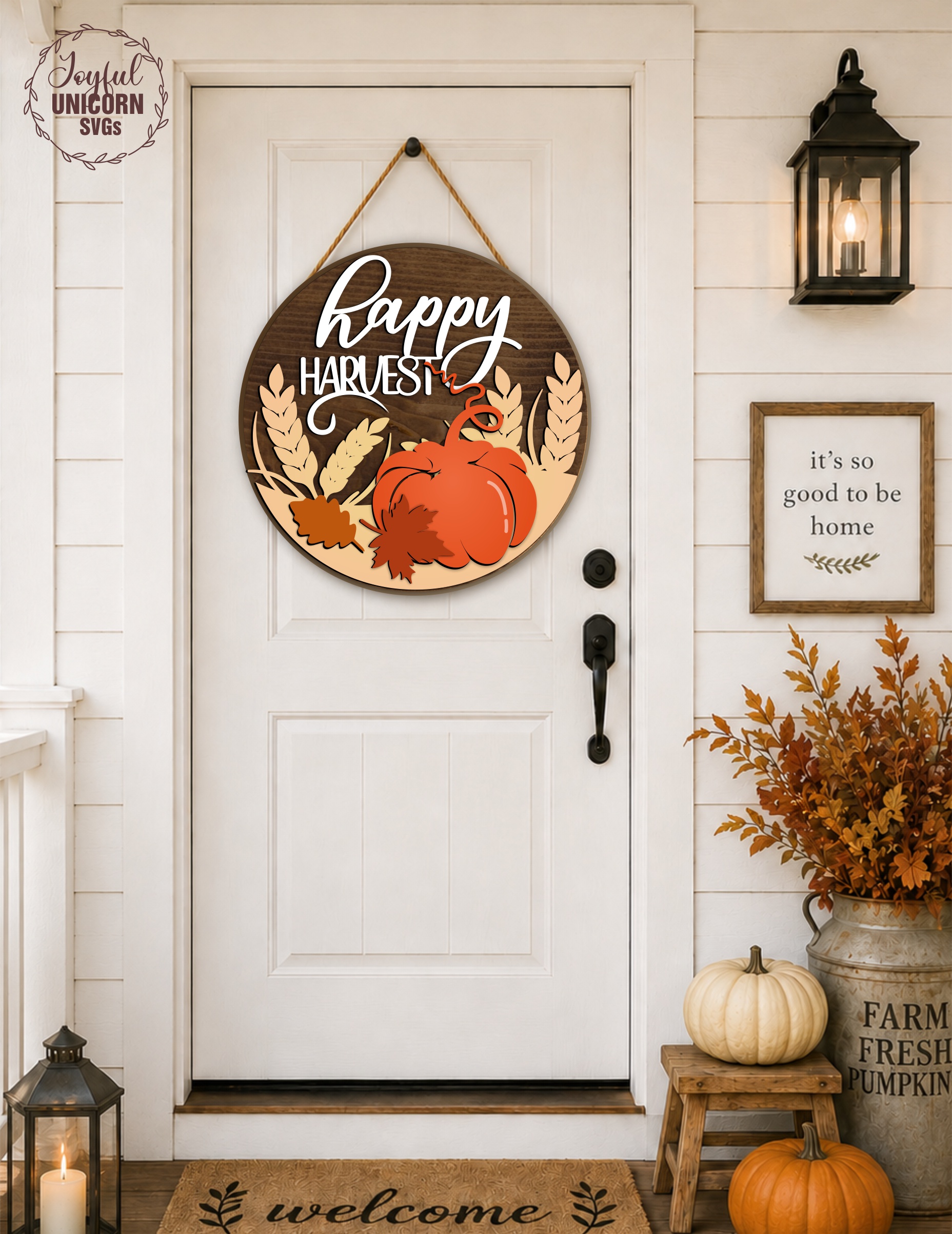 Happy Harvest Pumpkin Round Door Hanger SVG Laser Cut File, Fall Sign Digital Download for Glowforge, xTool, Cricut, DIY Autumn Decor - Image 3