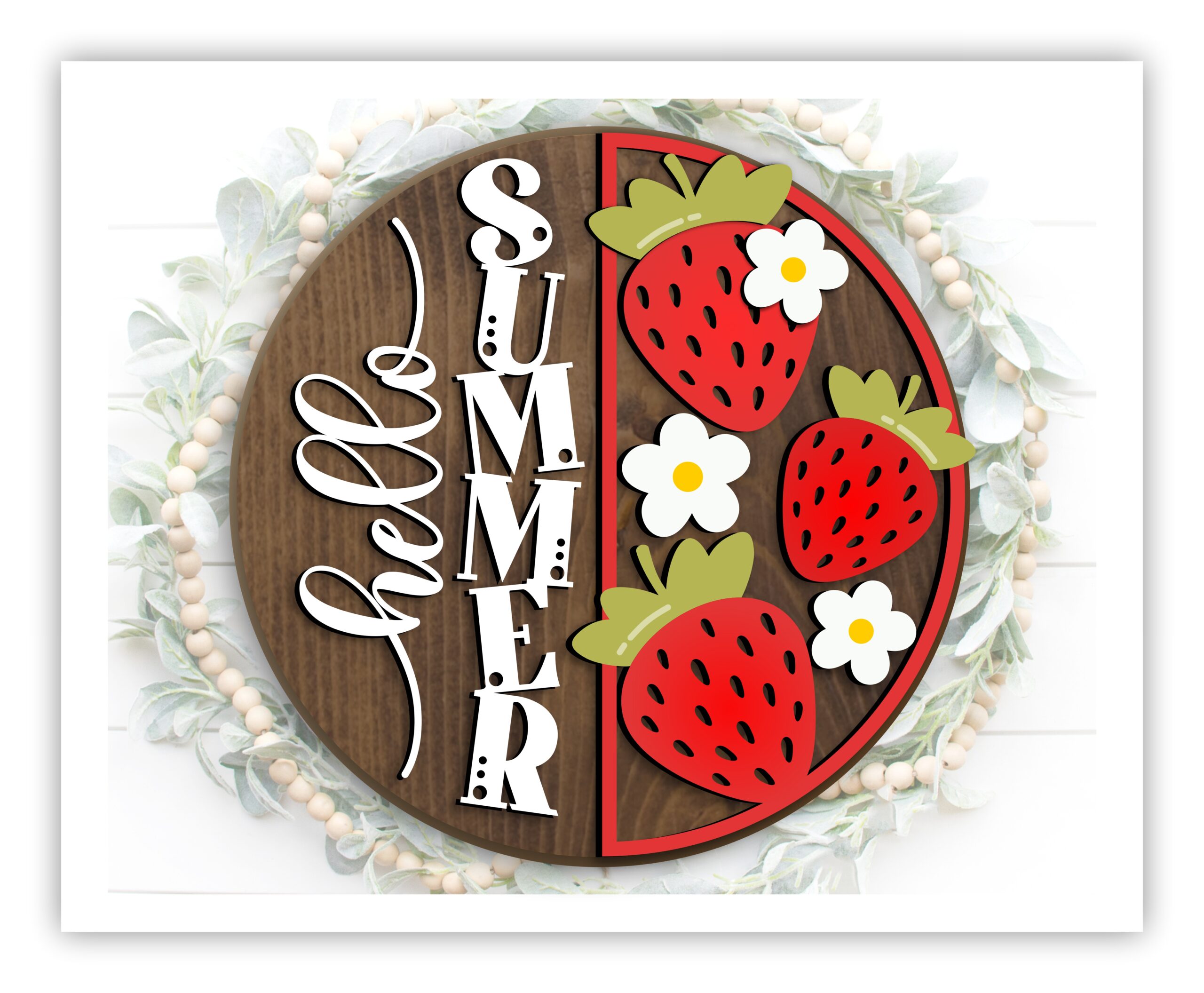 Hello Summer Strawberry Welcome Sign SVG for Laser Cutting