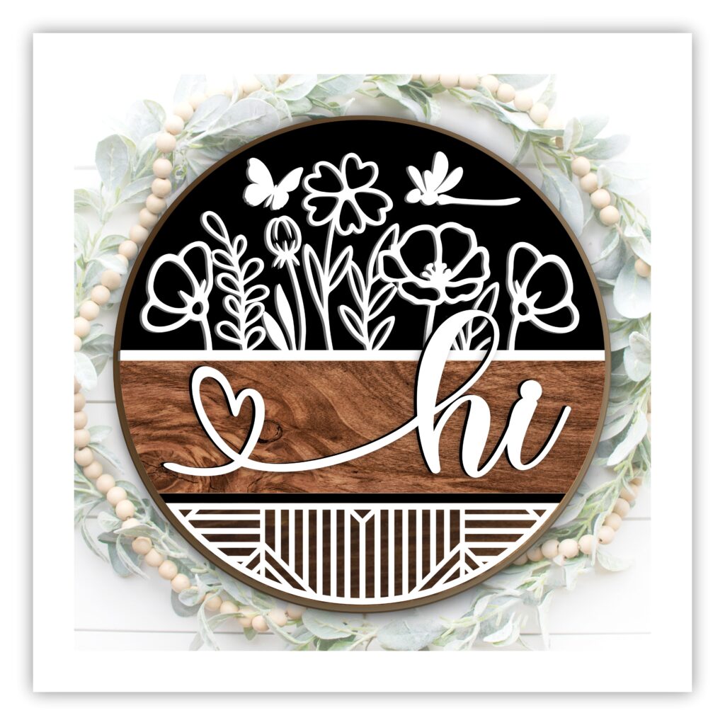 Farmhouse Door Hanger SVG File with Wildflowers for Laser Cutting
