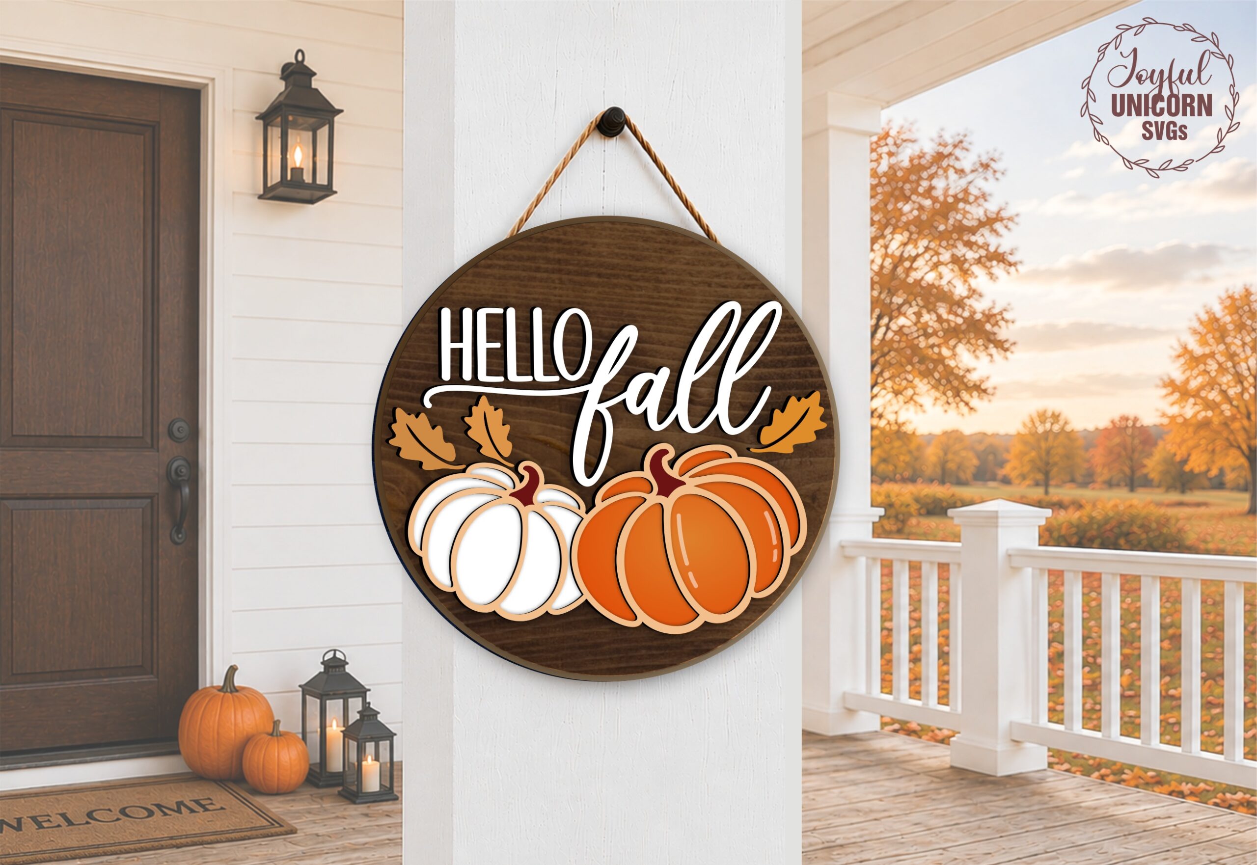 Hello Fall Pumpkins Round Door Hanger SVG, Laser Cut File, Digital Download for Glowforge, xTool, Cricut, DIY Fall Farmhouse Porch Sign - Image 2