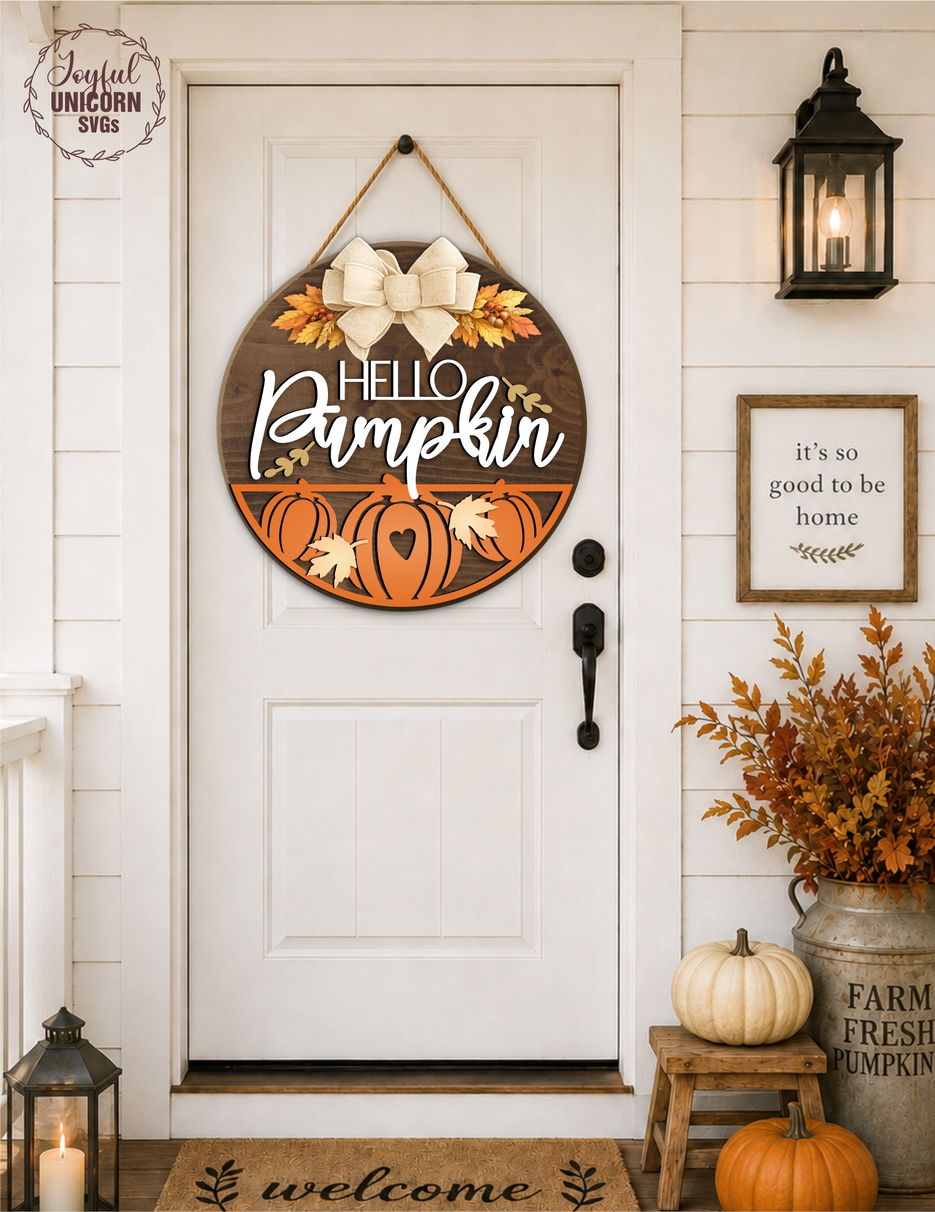 Hello Pumpkin Round Door Hanger SVG, Laser Cut File, Fall Sign Digital Download for Glowforge, xTool, Cricut, DIY Autumn Porch Decor - Image 3