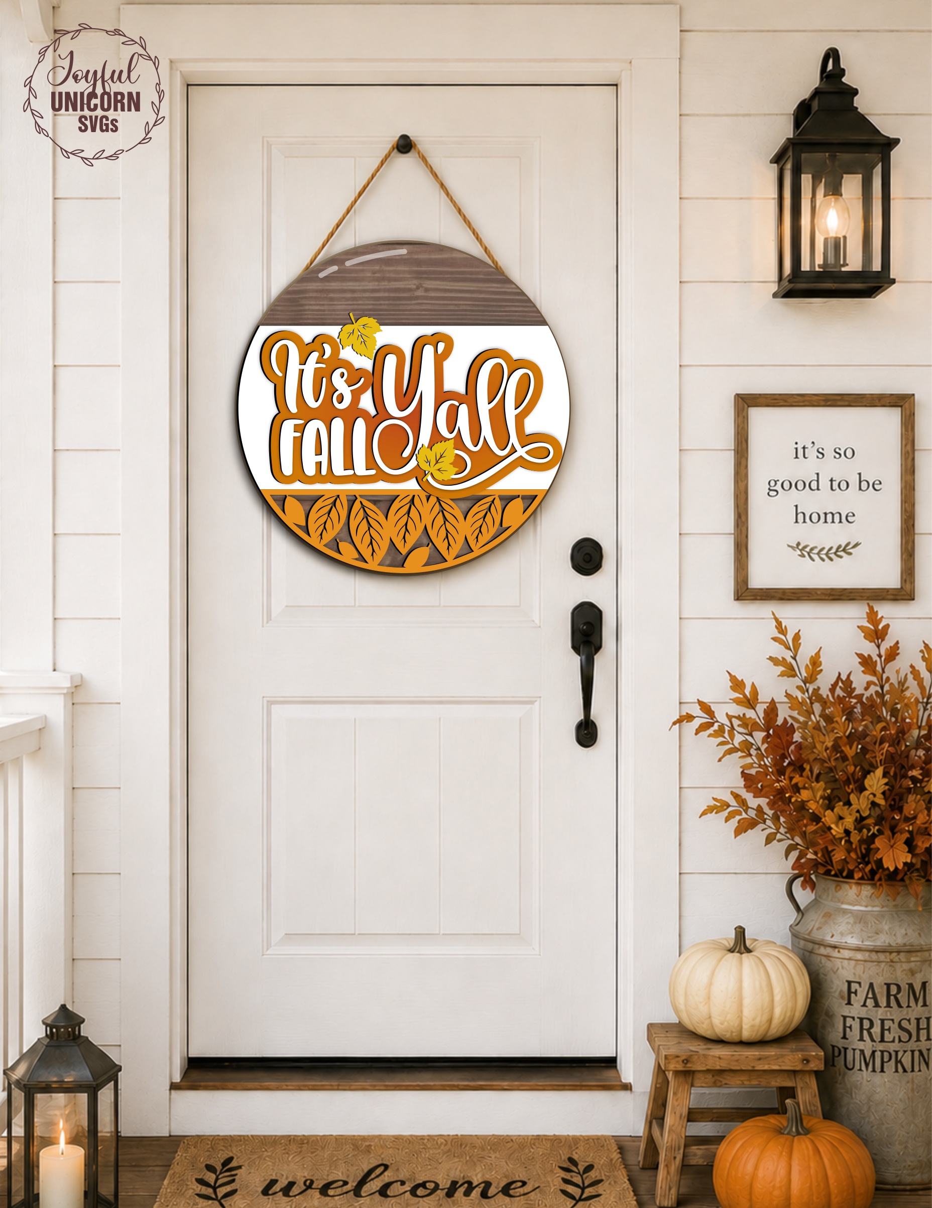 It's Fall Y'all Door Hanger SVG, Fall Leaves Round Wood Sign, Autumn Welcome Sign, Laser Cut File, Glowforge, CNC, Xtool Ready File - Image 3