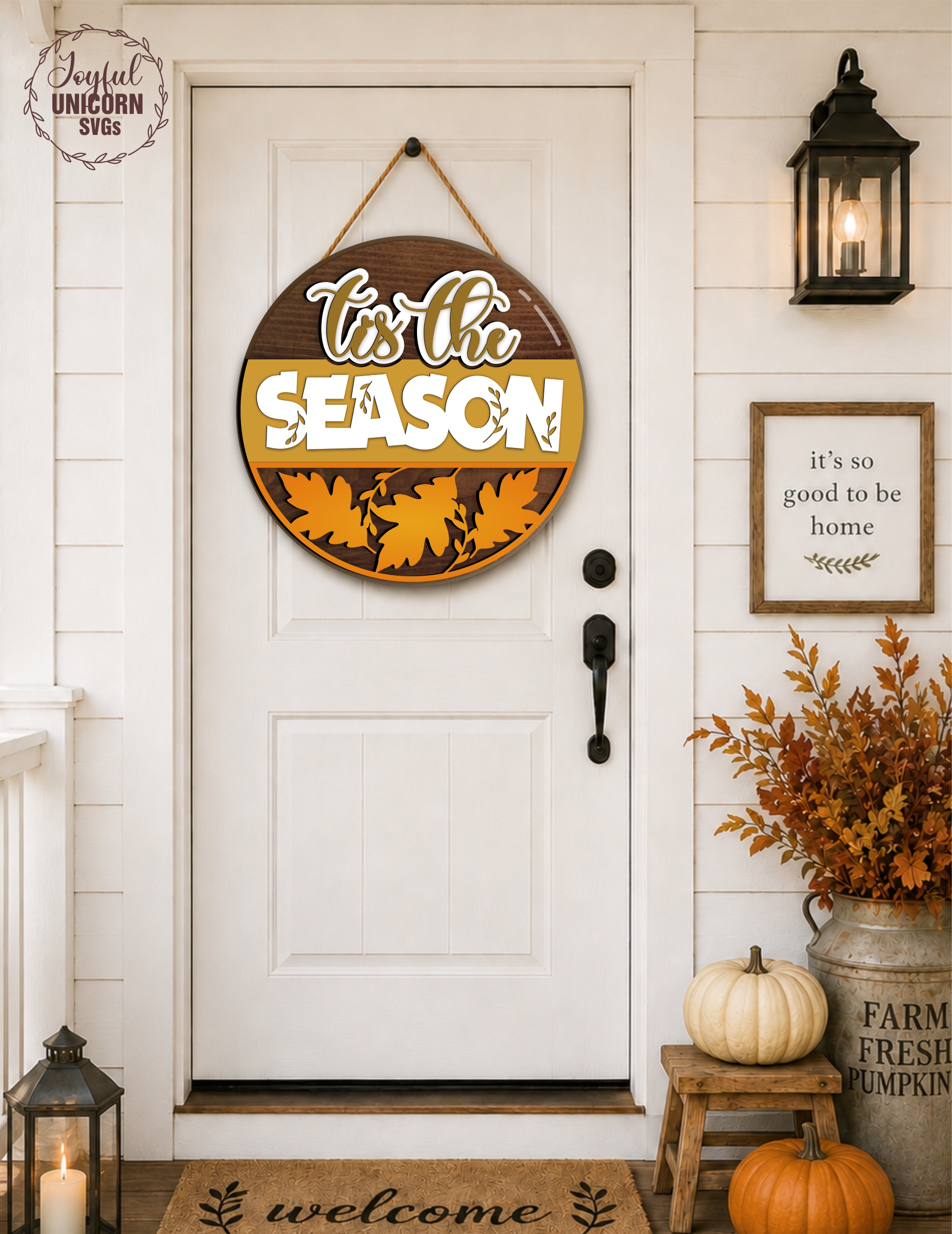 Tis the Fall Season Door Sign SVG, Autumn Round Sign, Fall Door Hanger, Laser Cut File, Fall Leaves Front Porch Decor, Glowforge, CNC File - Image 3