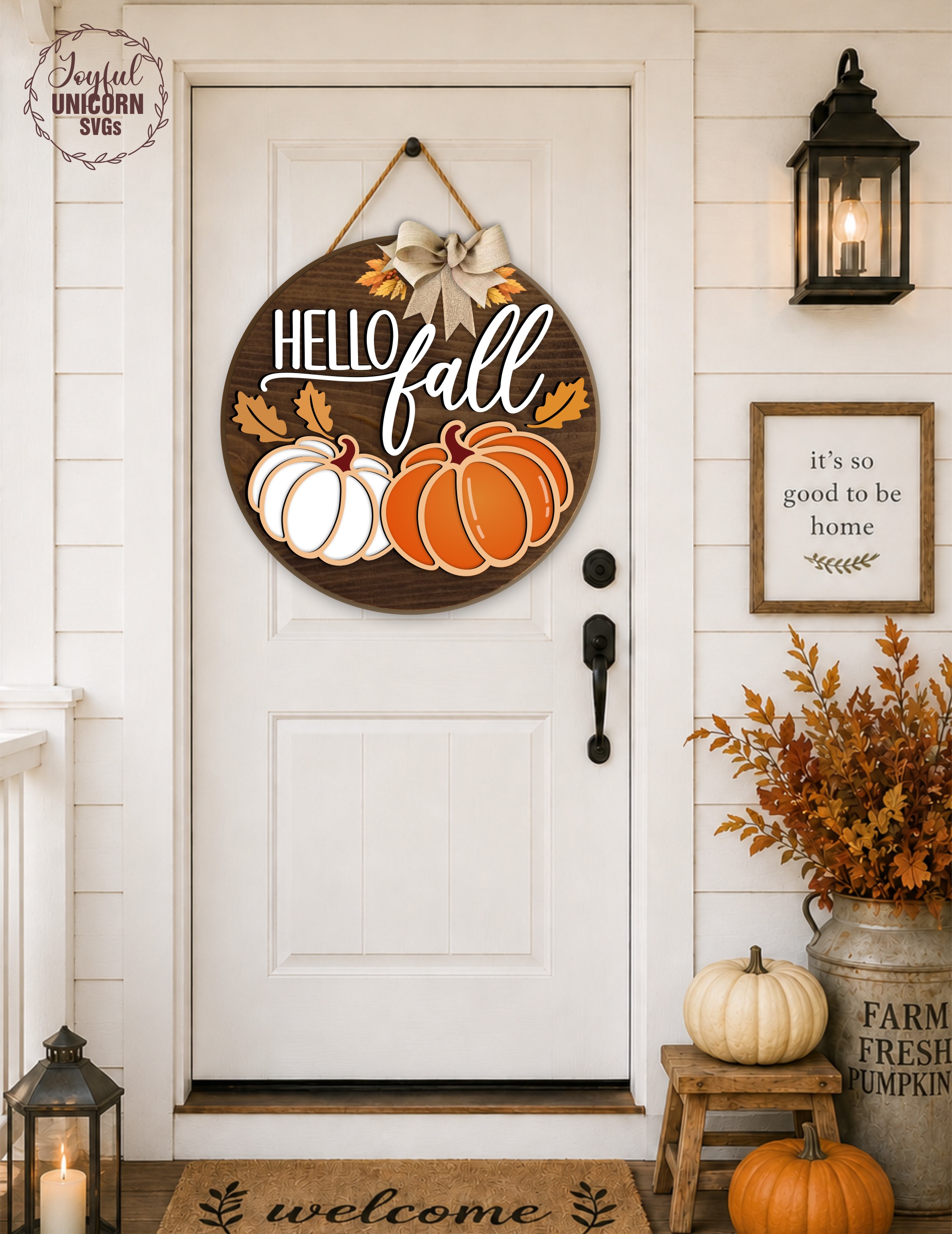 Hello Fall Pumpkins Round Door Hanger SVG, Laser Cut File, Digital Download for Glowforge, xTool, Cricut, DIY Fall Farmhouse Porch Sign - Image 3