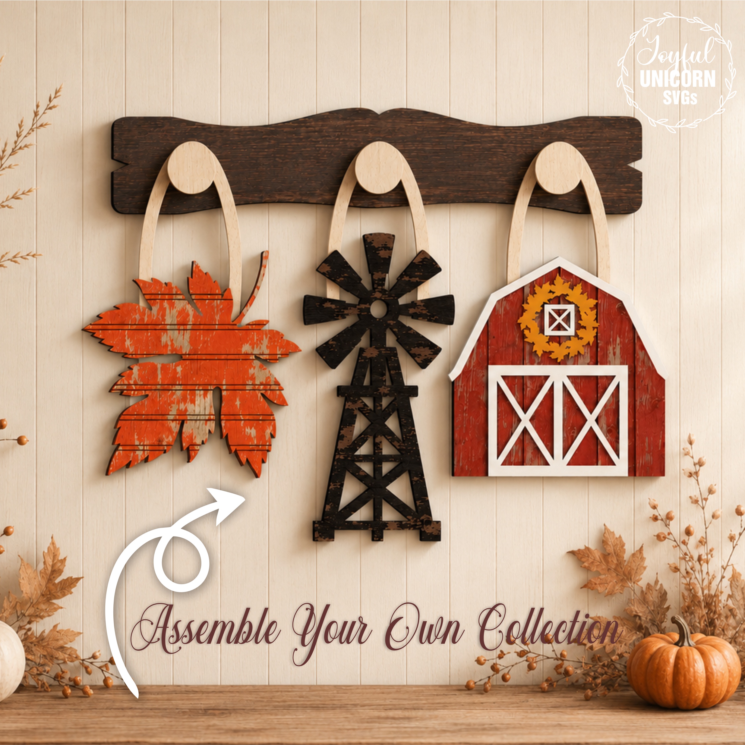 Fall Interchangeable Wall Decor SVG, Barn Windmill Leaf Wall Sign, Farmhouse Decor, Laser Cut File, Glowforge CNC Pattern - Image 2