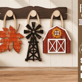 Fall Interchangeable Wall Decor SVG, Barn Windmill Leaf Wall Sign, Farmhouse Decor, Laser Cut File, Glowforge CNC Pattern