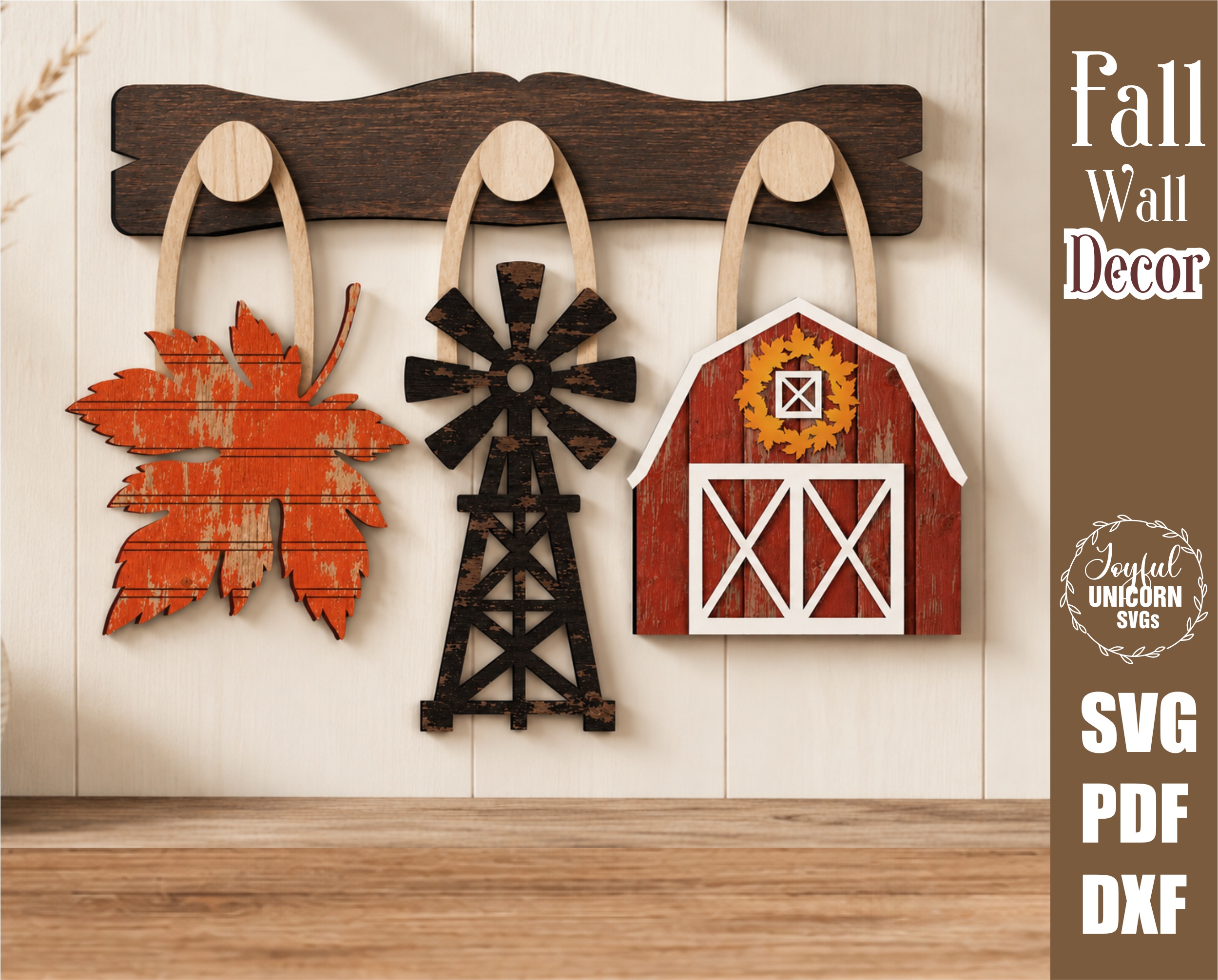 Fall Interchangeable Wall Decor SVG, Barn Windmill Leaf Wall Sign, Farmhouse Decor, Laser Cut File, Glowforge CNC Pattern