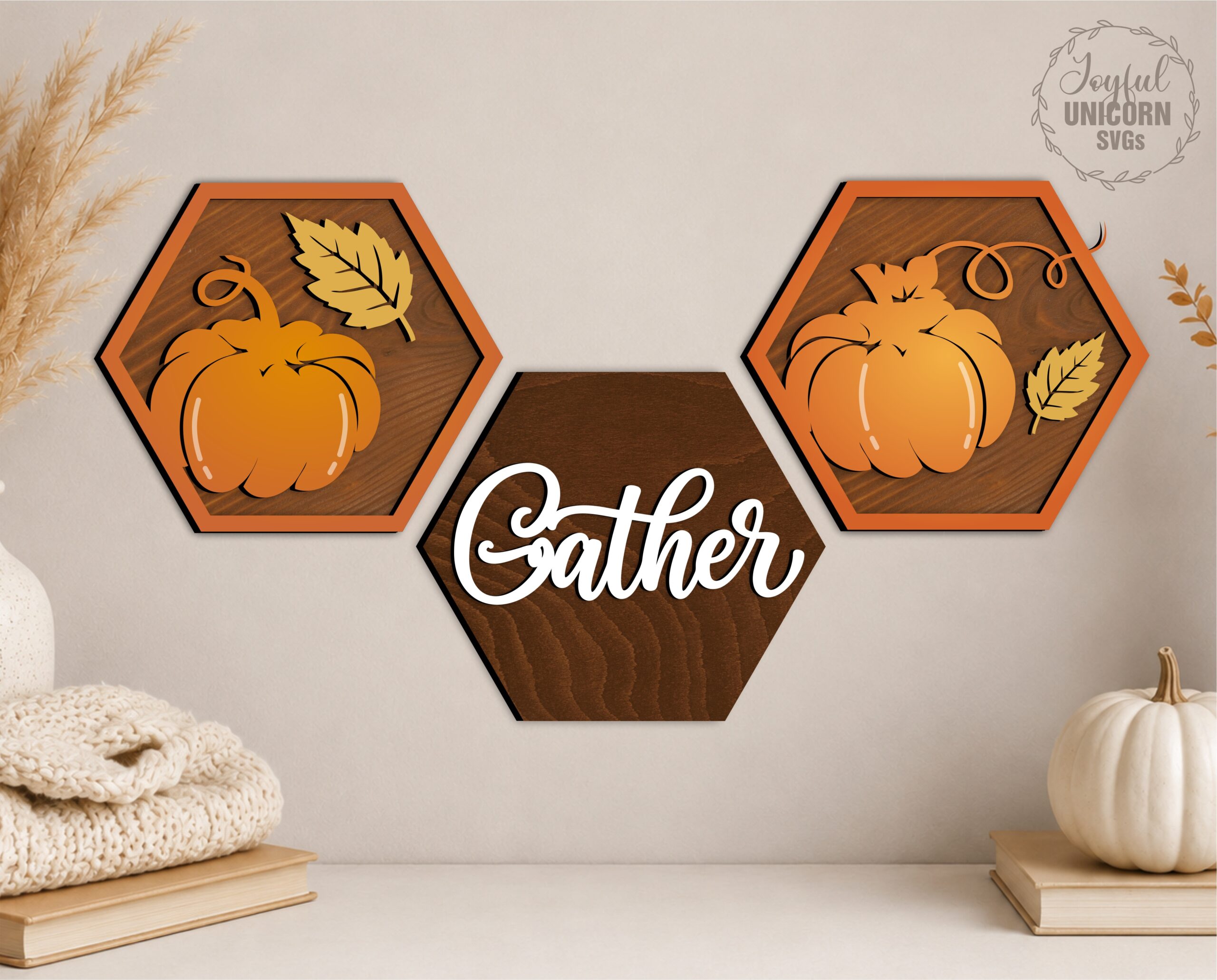 6 Fall Wall Signs Bundle SVG, Autumn Wooden Hanging , Tiered Tray Laser Cut File, Farmhouse Hexagon Shelf Decor, Glowforge, CNC File - Image 3