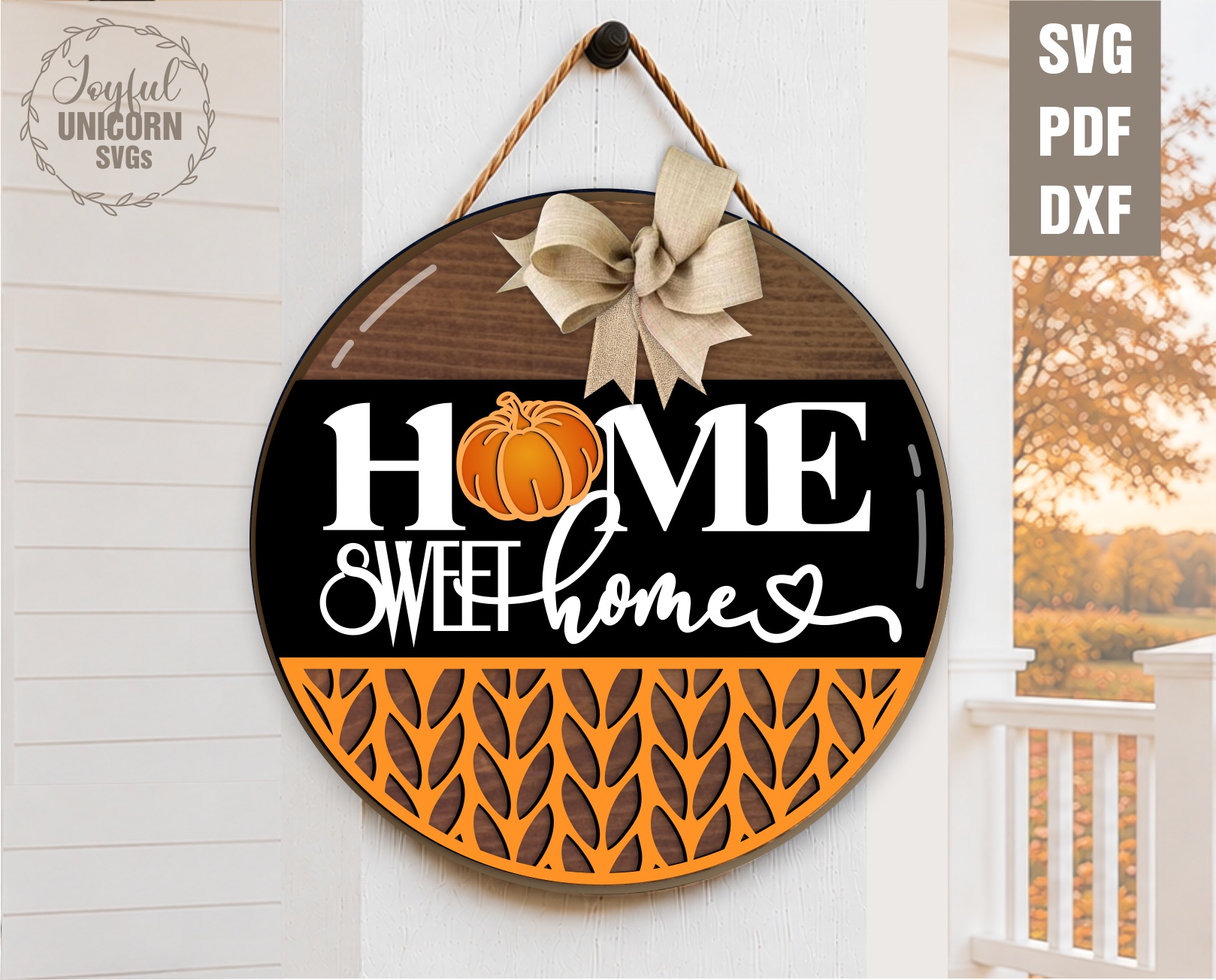 Fall Round Door Hanger SVG Bundle, Laser Cut Autumn Welcome Sign, Welcome to Our Home Fall Sign, Pumpkin Wall Decor SVG, Glowforge, CNC File - Image 5