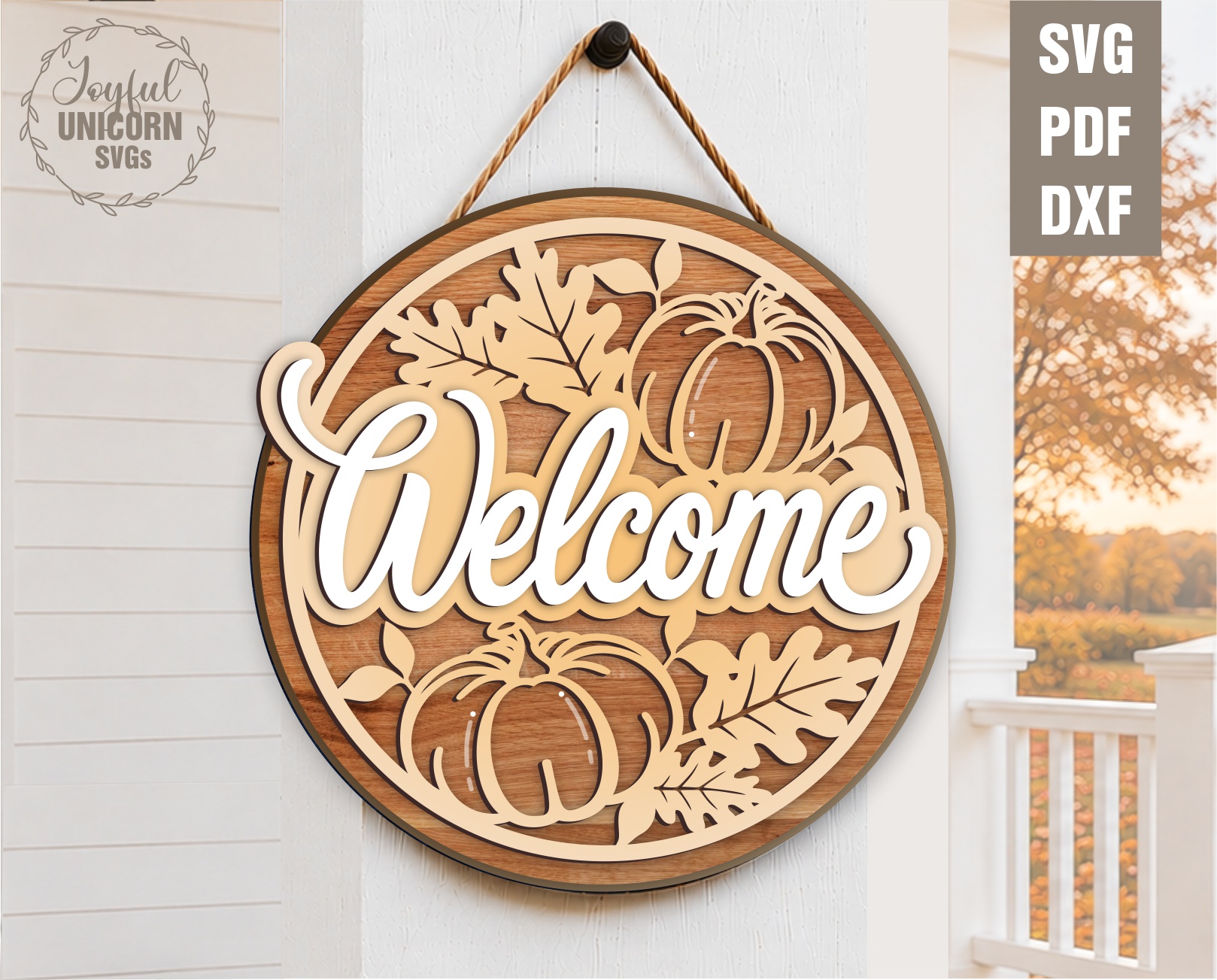 Fall Door Hanger SVG Bundle, Autumn Round Wood Sign Bundle, Laser Cut File, Fall Welcome Frobt Door Decor, Front Porch Sign - Image 6