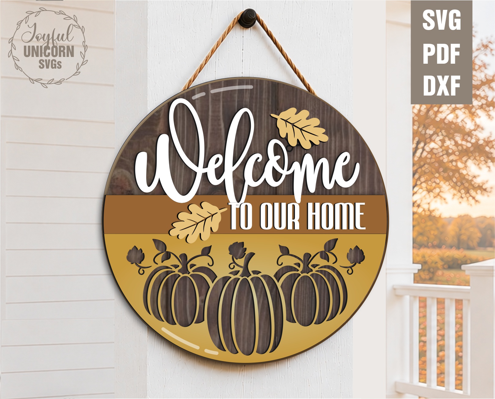 Fall Round Door Hanger SVG Bundle, Laser Cut Autumn Welcome Sign, Welcome to Our Home Fall Sign, Pumpkin Wall Decor SVG, Glowforge, CNC File - Image 7