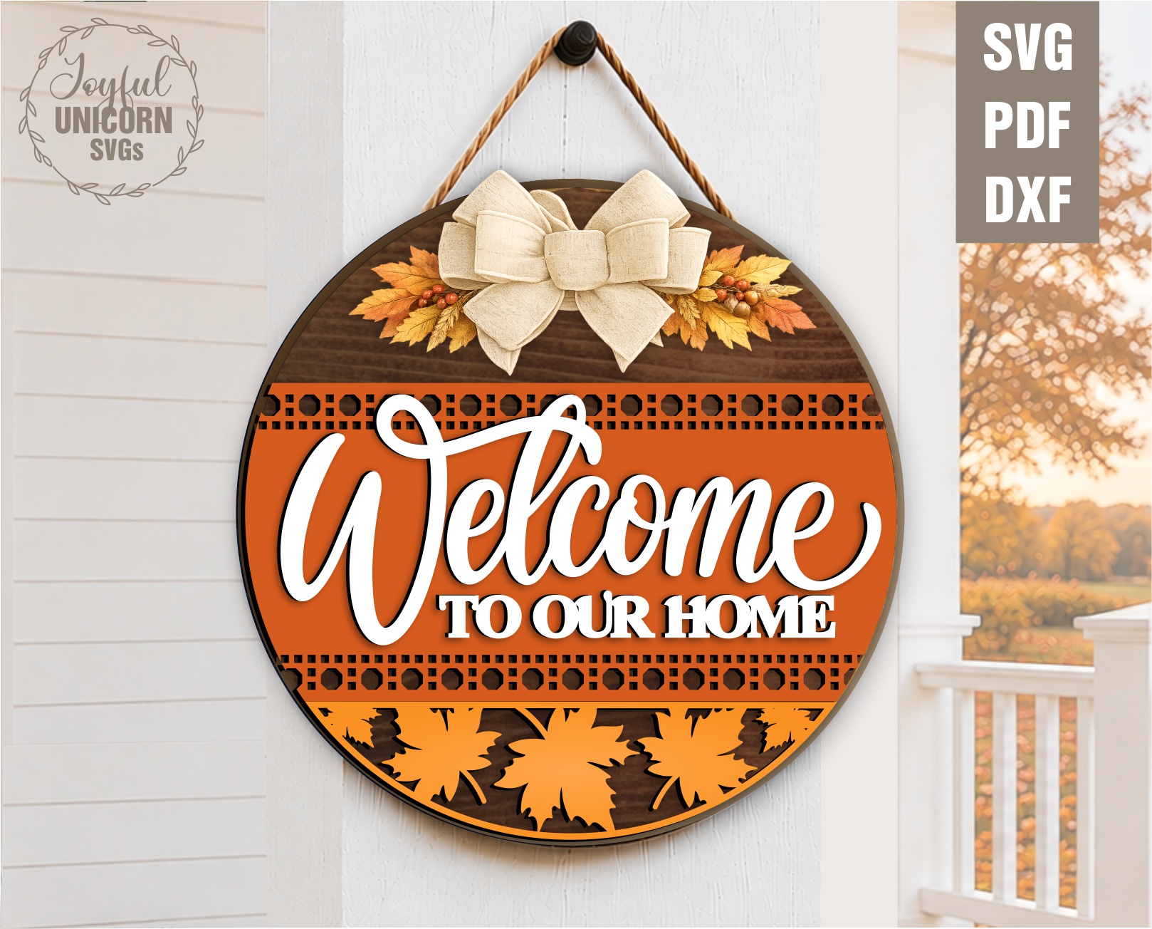 Fall Round Door Hanger SVG Bundle, Laser Cut Autumn Welcome Sign, Welcome to Our Home Fall Sign, Pumpkin Wall Decor SVG, Glowforge, CNC File - Image 3