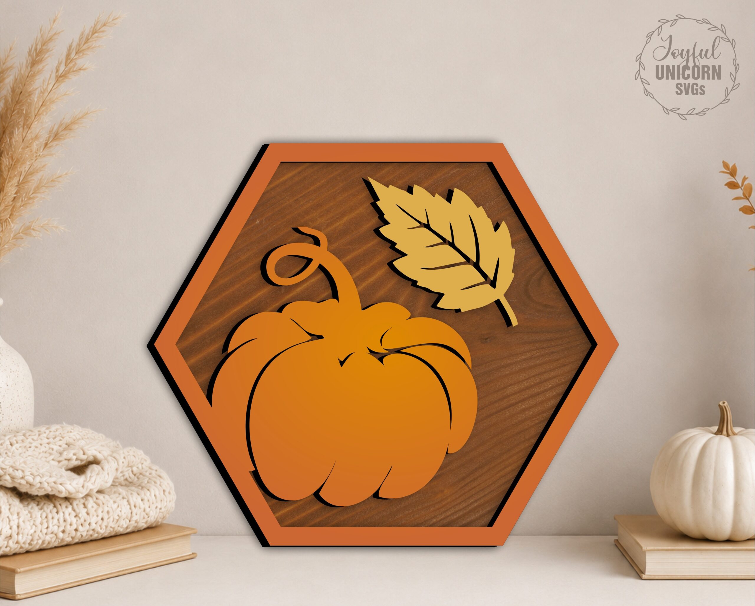 6 Fall Wall Signs Bundle SVG, Autumn Wooden Hanging , Tiered Tray Laser Cut File, Farmhouse Hexagon Shelf Decor, Glowforge, CNC File - Image 6