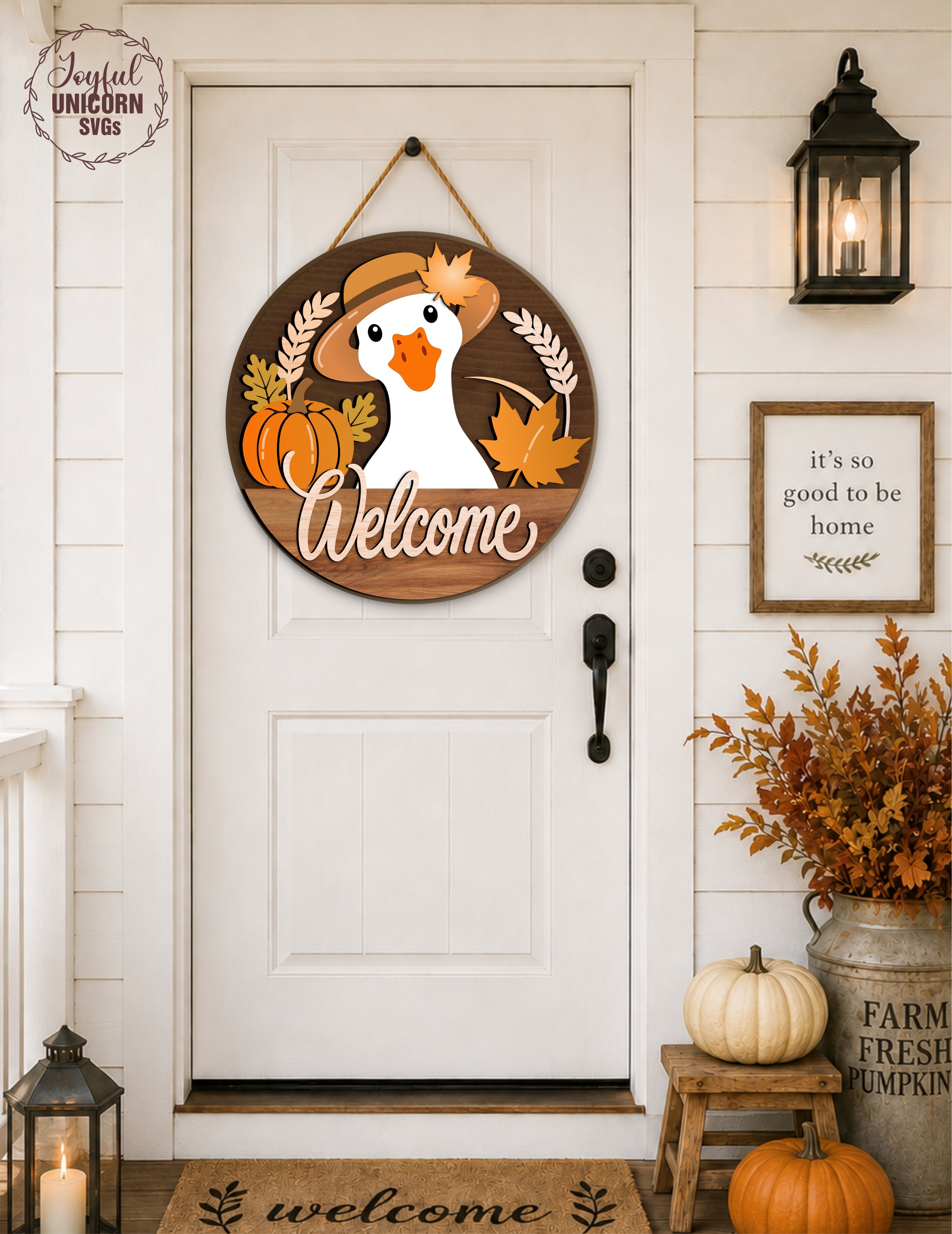 Fall Goose Door Hanger SVG, Welcome Goose Sign SVG, Autumn Front Door Decor, Pumpkin, Wheat, Fall leaves Laser Cut File, Glowforge Wood Sign - Image 3