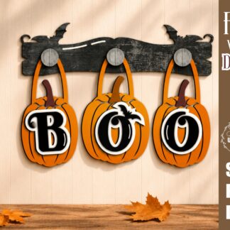 Interchangeable Halloween Wooden Wall Decor SVG, BOO Pumpkin Wall Peg Hanging Set, Pumpkin Wall Hanger, Laser Cut File for Glowforge CNC