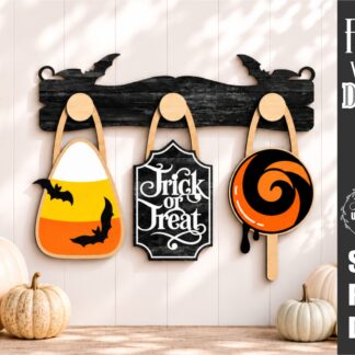 Interchangeable Halloween Decor Wall Peg Hanging Set of 3 Pieces SVG File Digital Cut Laser Wood Glowforge template
